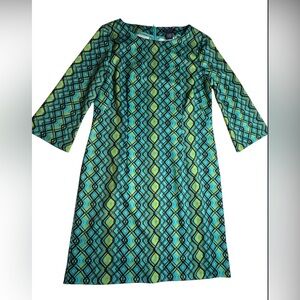 DONCASTER Geometric Patterned Dress in Green and Yellow Size 10P